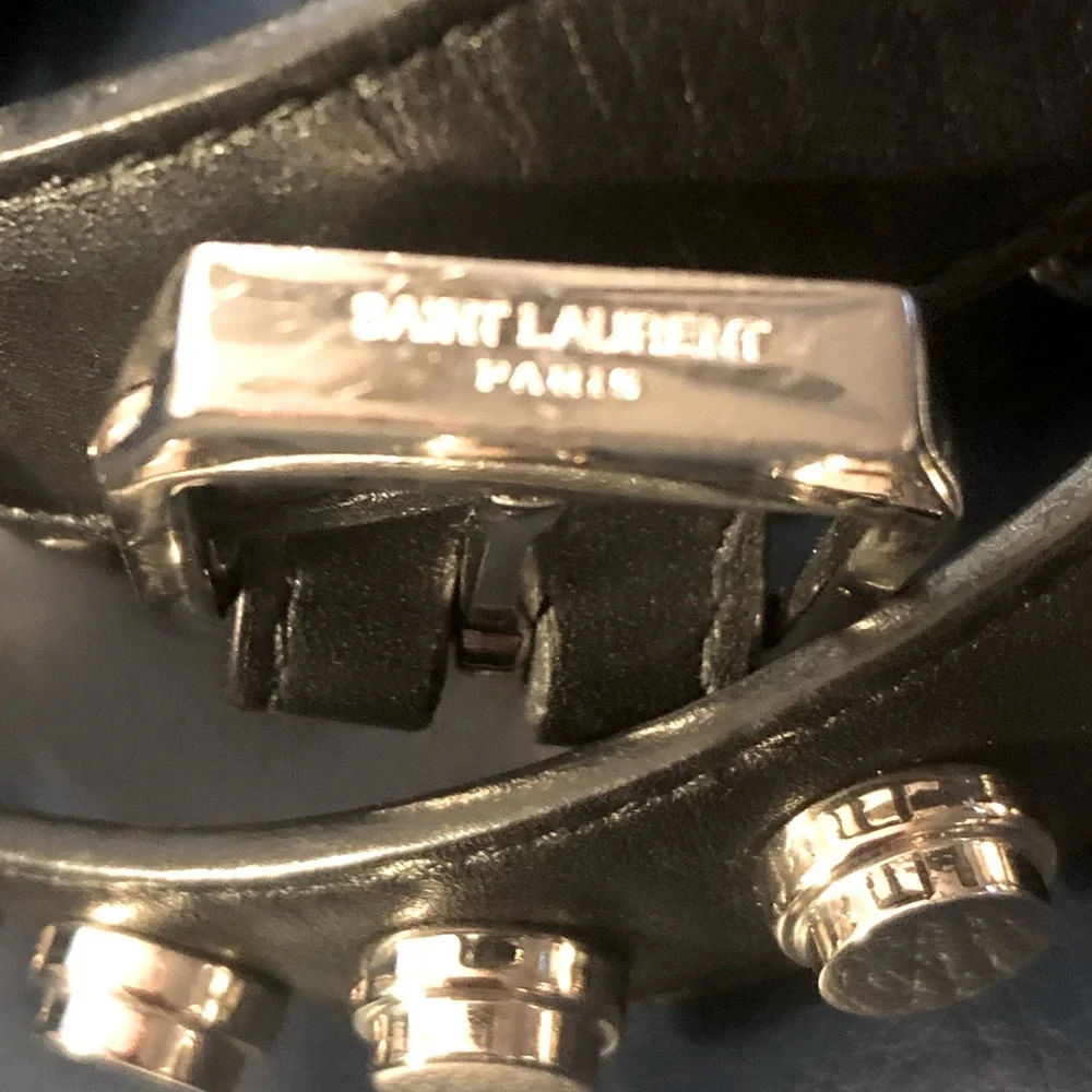 SAINT LAURENT MEN’S CLOUS MONET BLACK LEATHER BELT SILVER STUDS  XL SZ 95 - Picture 12 of 14